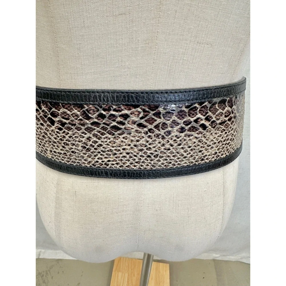 Leatherock Snakeskin Print Black Leather Wide Waist Belt Womens 34 6658 USA Made